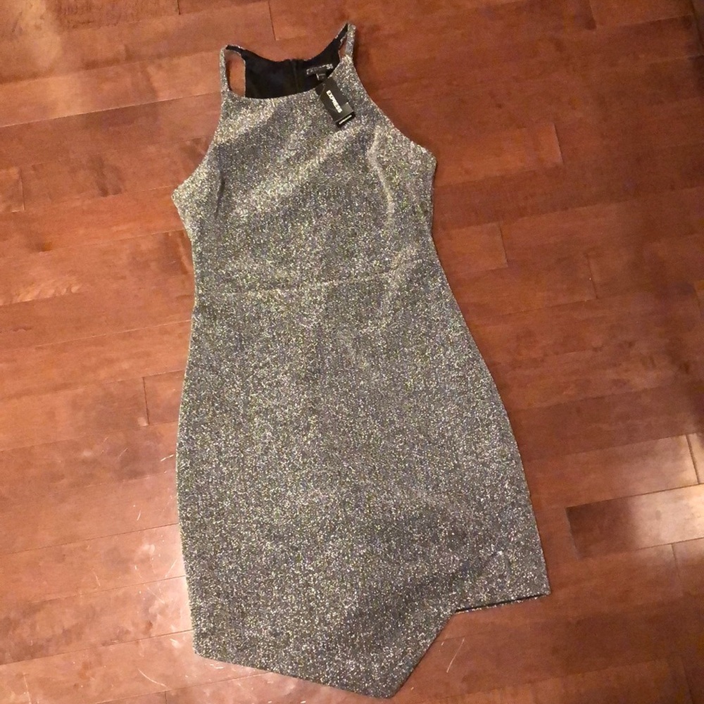 Express Asymmetrical Hem Silver Dress